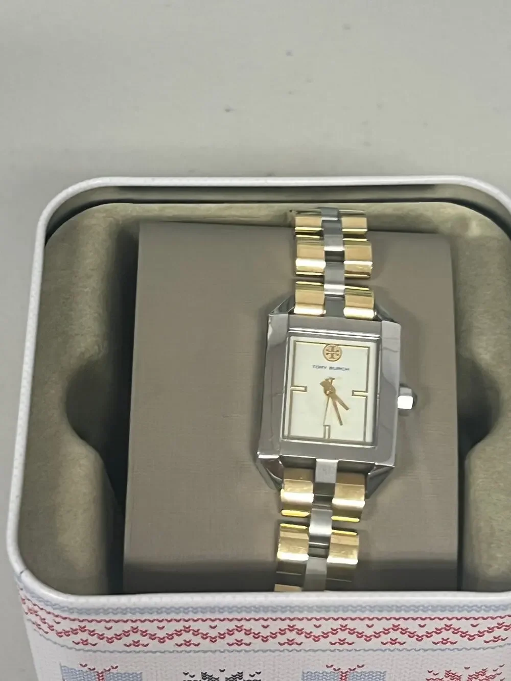 Tory Burch TBW1102 Women Rectangle Two Tone Stainless Steel Watch 30M Waterproof